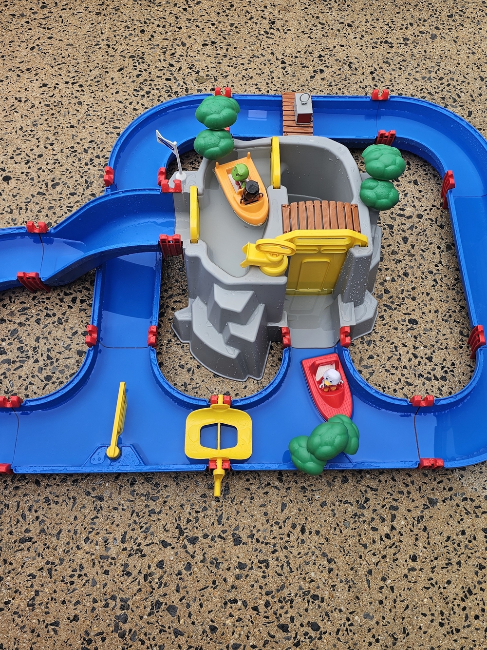 Blue and Yellow Water Track Playset with Boats and Trees